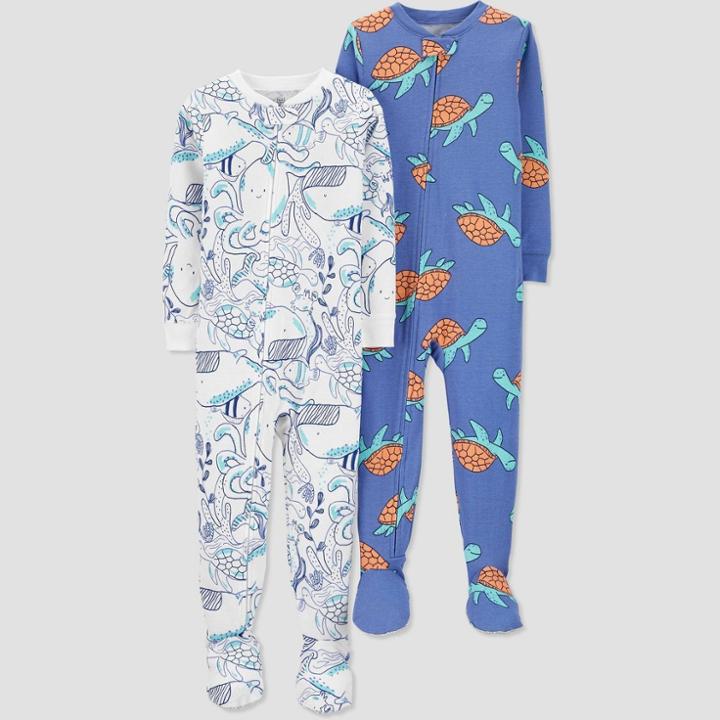 Baby Boys' 2pk Sea Turties/undersea Creatures Footed Pajama - Just One You Made By Carter's Blue/white