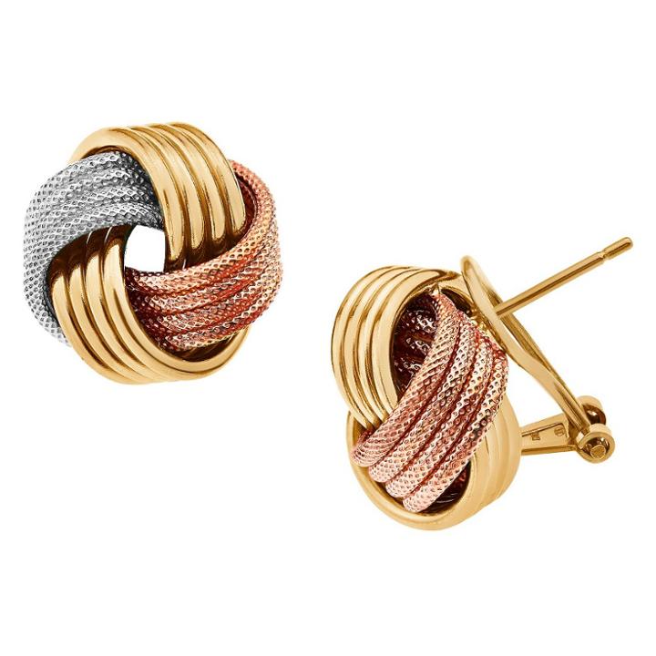 Tiara Italian Omega Love Knot Earrings In Tri-color Silver, Women's