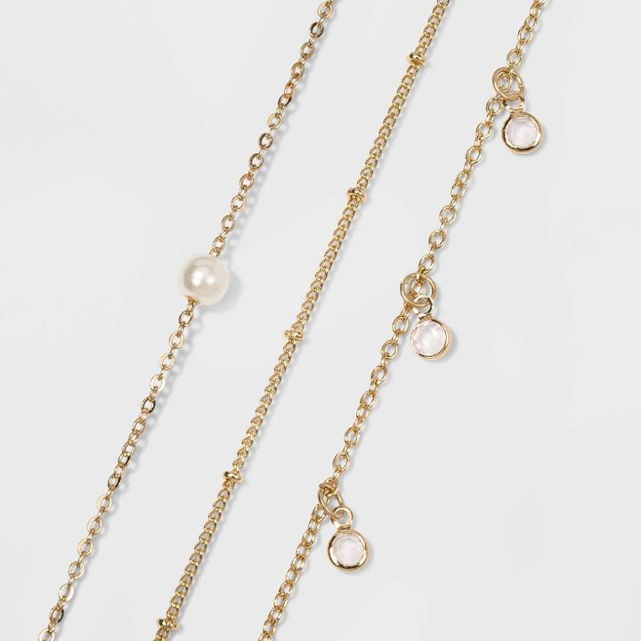 Pearl And Chain Anklet Set - Wild Fable Gold, Women's
