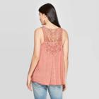 Women's Scoop Neck Back Knit Henley Tank Top - Knox Rose (pink) Rose