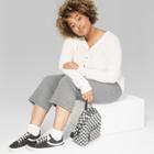 Women's Plus Size Striped Long Sleeve Oversize Thermal Tie Front Top - Wild Fable White