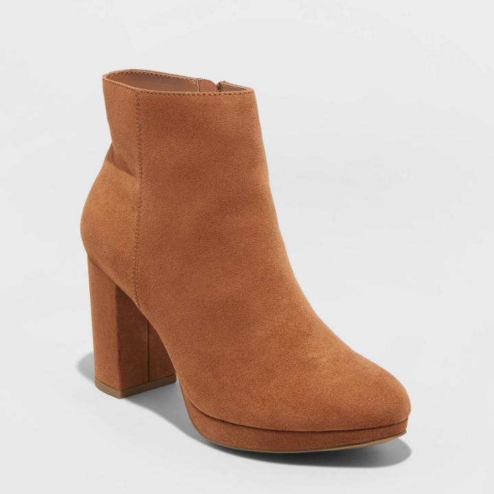 Women's Daisy Microsuede Platform Bootie - A New Day Cognac