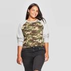 Zoe+liv Women's Camo Print Plus Size Long Sleeve Graphic T-shirt (juniors') - Green