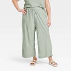 Women's Plus Size High-rise French Terry Wide Leg Ankle Pull-on Pants - A New Day Green