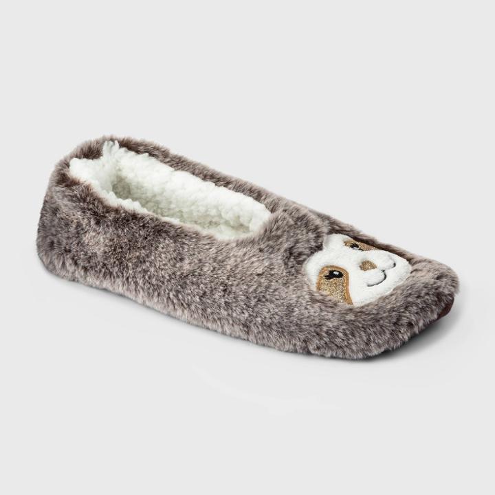 No Brand Women's Sloth Faux Fur Pull-on Slipper Socks With Grippers - Brown