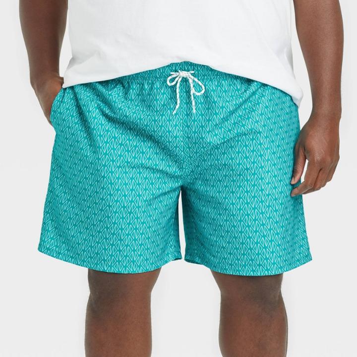 Men's Big & Tall 7 Geo Swim Trunks - Goodfellow & Co Turquoise Green