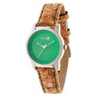 Women's Earth Canopies Cork-overlaid Leather Strap Watch-green, Green