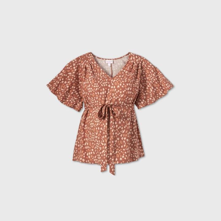 Maternity Leopard Print Short Sleeve Woven Blouse - Isabel Maternity By Ingrid & Isabel Brown