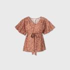 Maternity Leopard Print Short Sleeve Woven Blouse - Isabel Maternity By Ingrid & Isabel Brown