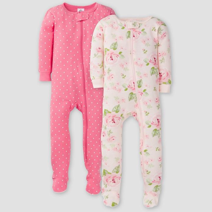 Gerber Baby Girls' 2pk Rose Union Suit - Pink