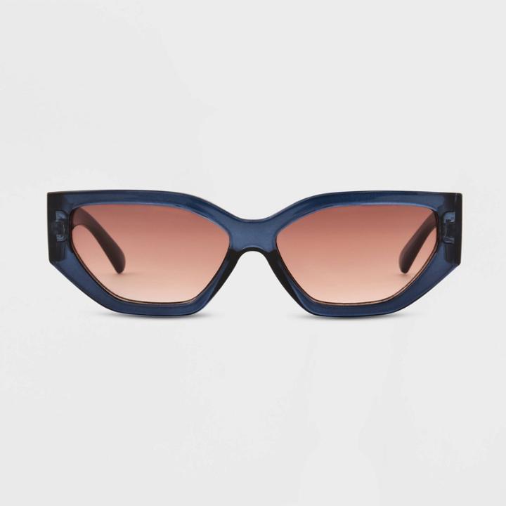 Women's Shiny Plastic Rectangle Sunglasses - Universal Thread Light Navy Blue