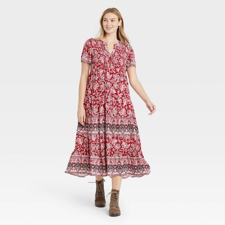Women's Paisley Print Short Sleeve Dress - Knox Rose Red