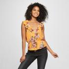 Women's Floral Print Peplum Ruffle Top - Almost Famous (juniors') Mustard