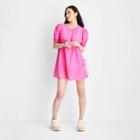 Women's Puff Short Sleeve Drawcord Mini Dress - Future Collective With Gabriella Karefa-johnson Cherry Pink Xxs