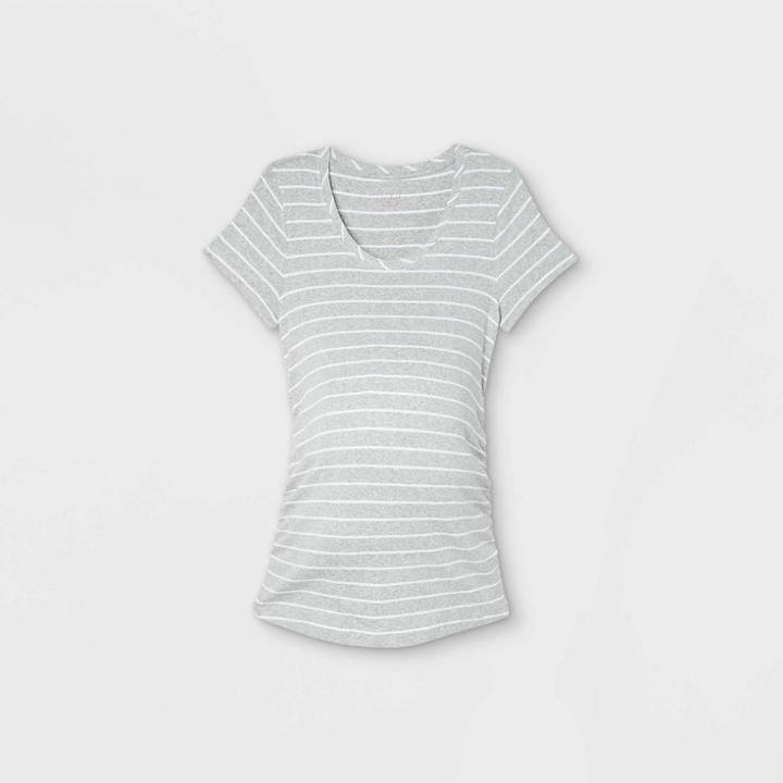 Maternity Striped Short Sleeve Scoop Neck Side Shirred T-shirt - Isabel Maternity By Ingrid & Isabel Gray/white