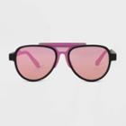 All In Motion Women's Matte Plastic Aviator Sunglasses With Magenta Lenses - All In