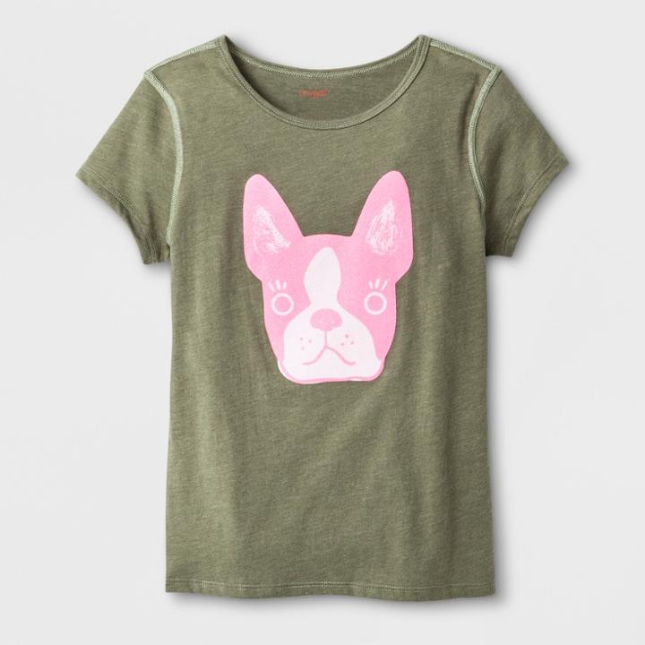 Girls' Adaptive Short Sleeve Dog Graphic T-shirt - Cat & Jack Olive
