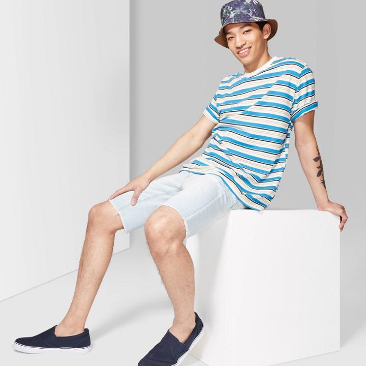 Men's Striped Retro Short Sleeve T-shirt - Original Use White