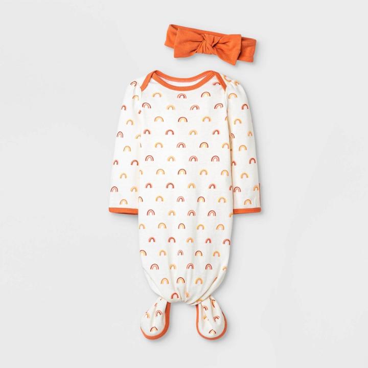 Baby Girls' Earth & Sky Nightgown With Headwrap - Cloud Island Cream/orange