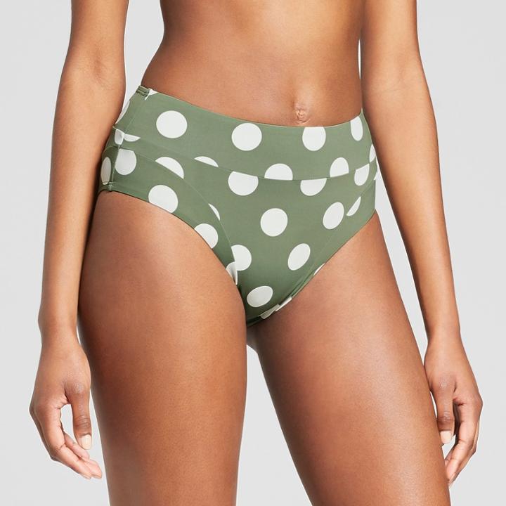 Sunn Lab Swim Women's Polka Dot Cheeky High Waist Bikini Bottom - Moss/pearl