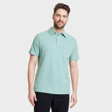 Men's Regular Fit Short Sleeve Slub Jersey Collared Polo Shirt - Goodfellow & Co Aqua Green