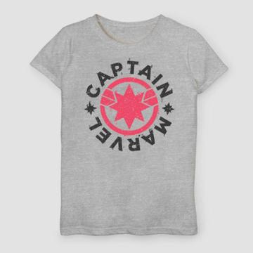 Girls' Marvel Captain Marvel Short Sleeve T-shirt - Heather Gray