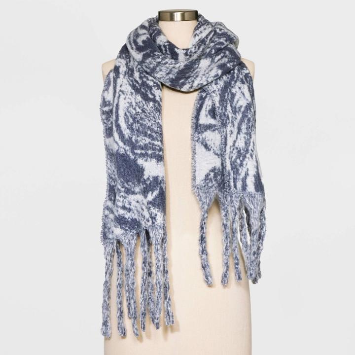 Women's Swirl Print Blanket Scarf - A New Day Blue Gray