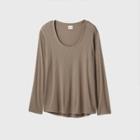 Women's Plus Size Long Sleeve Scoop Neck T-shirt - Ava & Viv Brown X