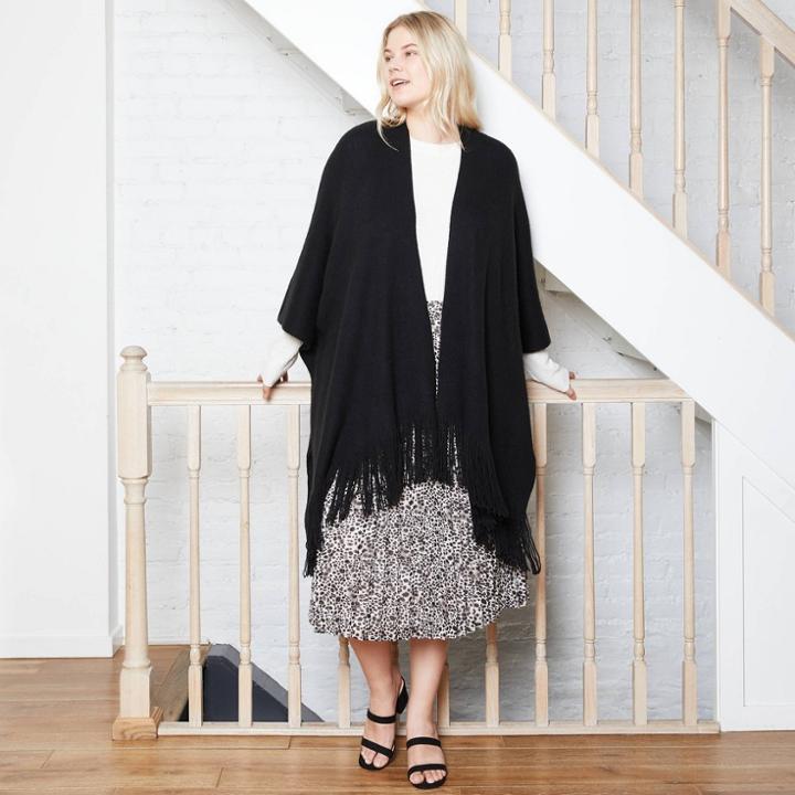 Women's Plus Knit Cape Ruana - A New Day Black