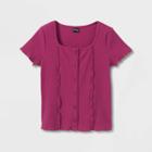 Girls' Button-front Exposed Seam T-shirt - Art Class Dark Pink