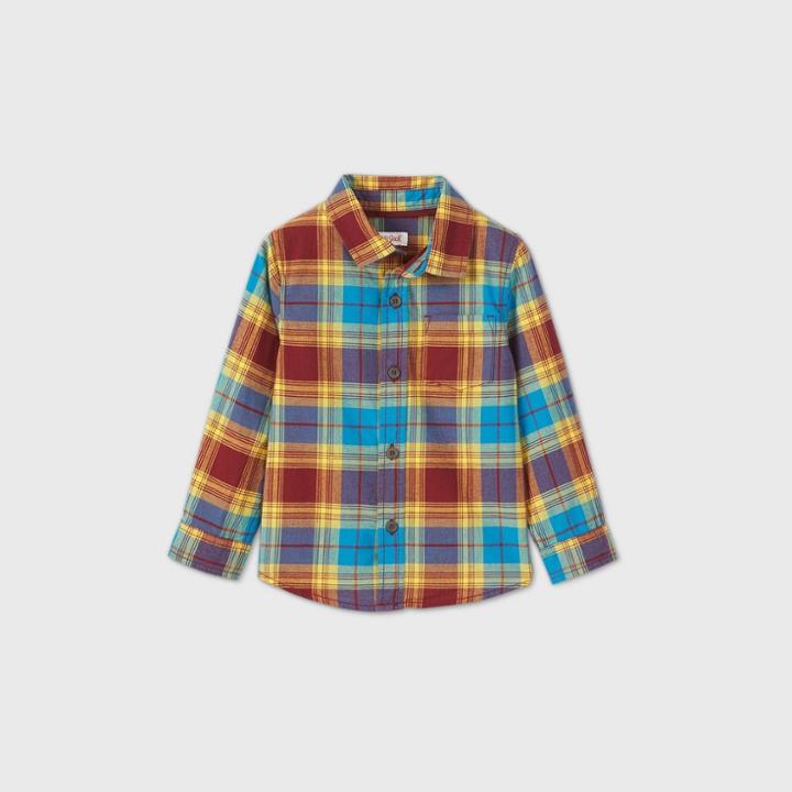 Toddler Boys' Long Sleeve Woven Plaid Button-down Shirt - Cat & Jack