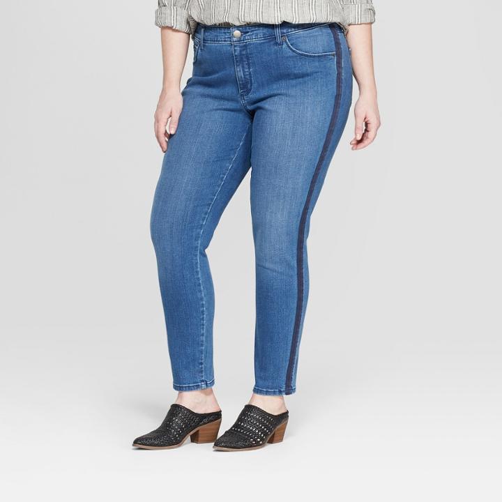 Women's Plus Size Side Striped Mid-rise Skinny Jeans - Universal Thread Medium Wash