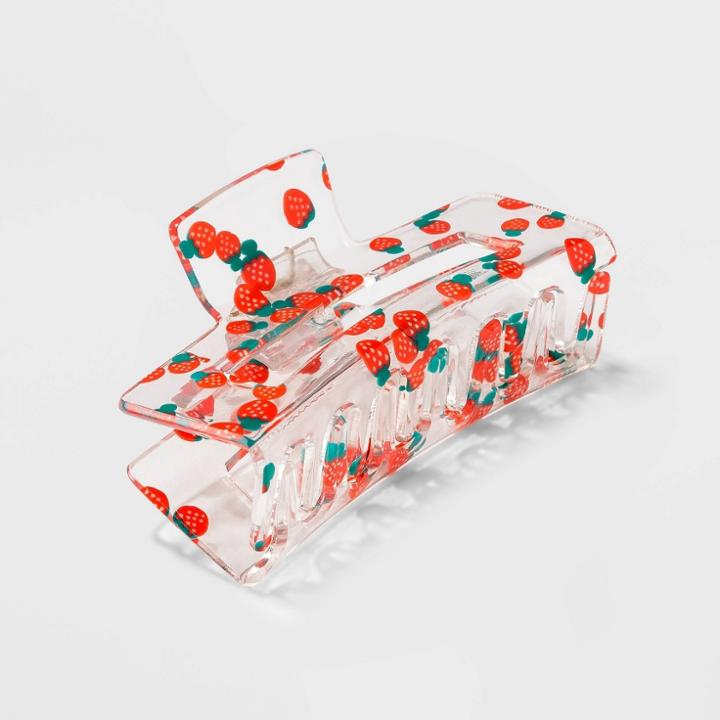 Clear Strawberry Print Claw Hair Clip - Wild Fable Red