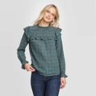 Women's Ruffle Long Sleeve Crewneck Blouse - Universal Thread Teal Xs, Women's, Blue