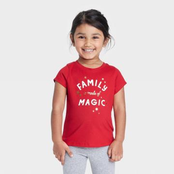 Toddler Girls' 'family Is Made Of Magic' Short Sleeve Shirt - Cat & Jack Dark Red