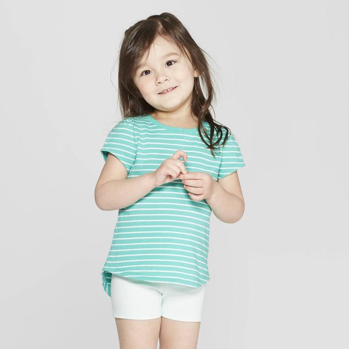 Toddler Girls' Short Sleeve Stripped T-shirt - Cat & Jack Green