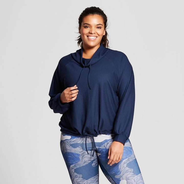 Plus Size Women's Plus Mesh Pullover Hoodie - Joylab Navy