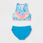 Girls' High Neck Kaleidoscope Print Bikini Set - Art Class Blue