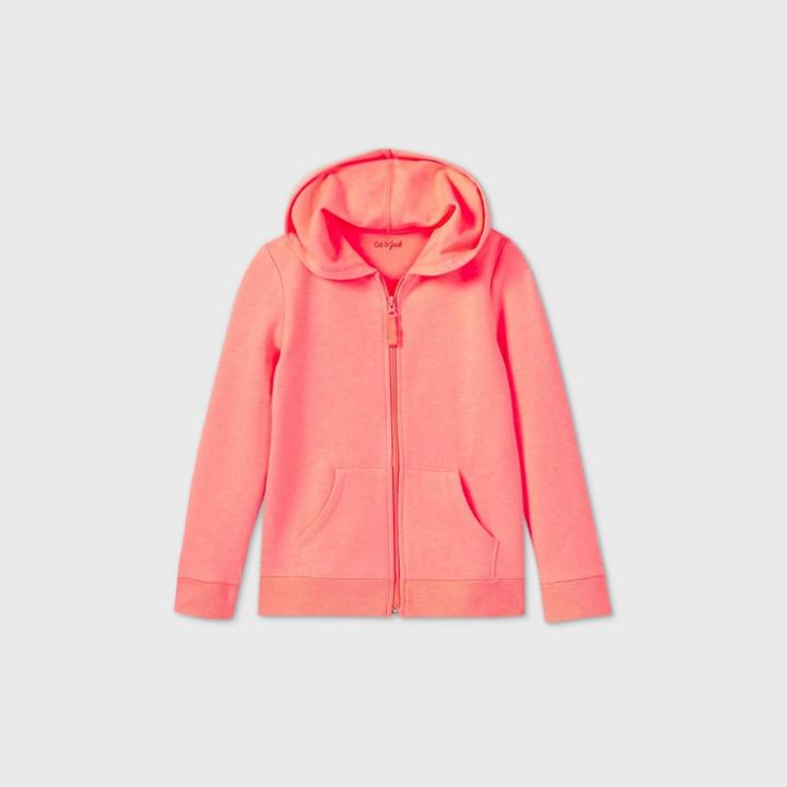 Girls' Fleece Zip-up Hoodie - Cat & Jack Neon Peach