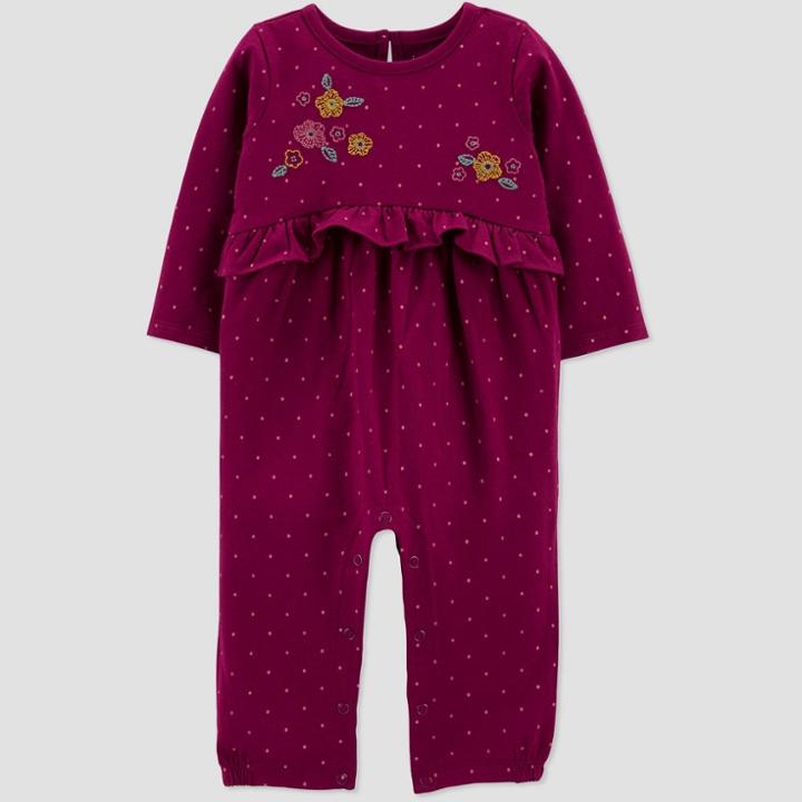 Baby Girls' Floral Jumpsuit - Just One You Made By Carter's Burgundy Newborn, Red