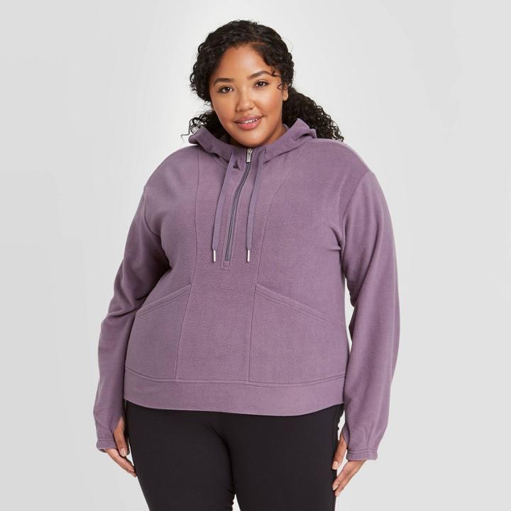Women's Plus Size Microfleece Pullover Sweatshirt - All In Motion Dark Purple