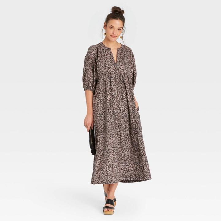 Women's Balloon Long Sleeve Dress - Universal Thread Dark Gray Floral