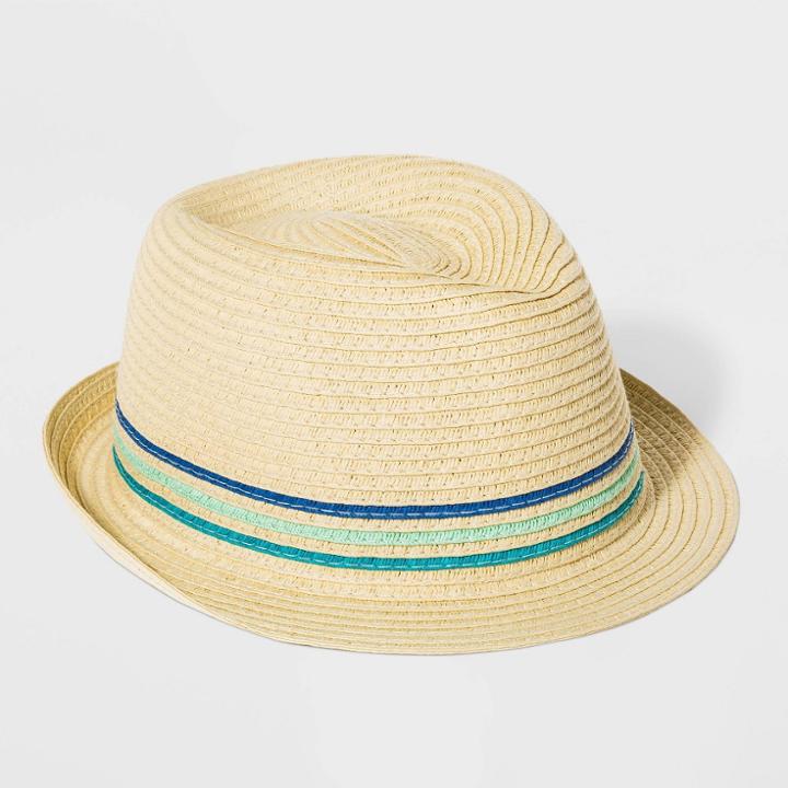 Cat & Jack Boys' Stripe Straw Fedora Hat - Cat And Jack Cream, Boy's, White
