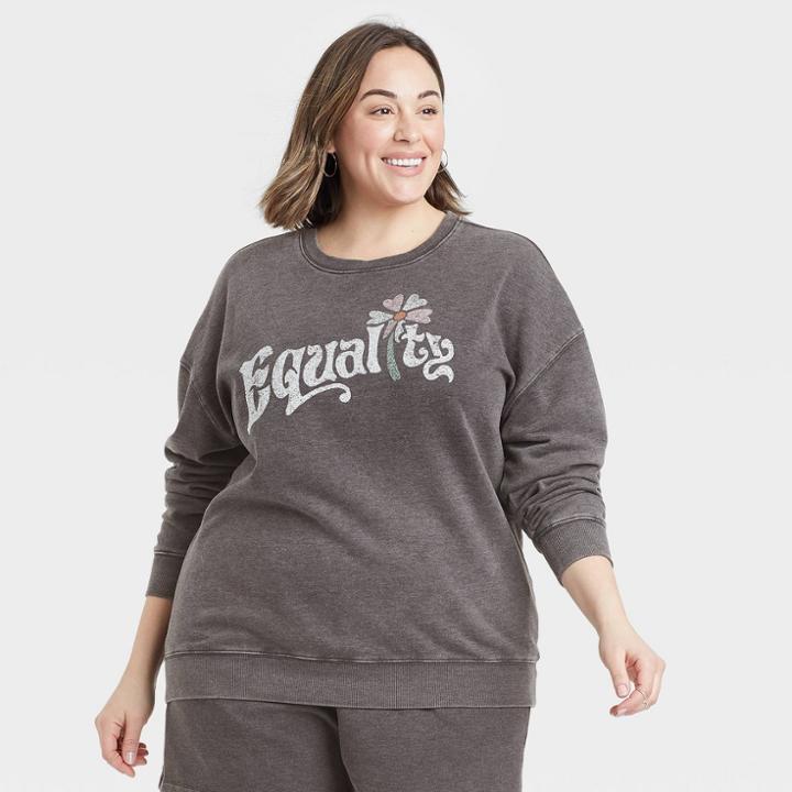 Hybrid Apparel Women's Plus Size Equality Graphic Sweatshirt - Heather Gray