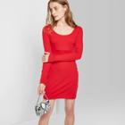 Women's Long Sleeve Scoop Neck Rib Knit Mini Dress - Wild Fable Red