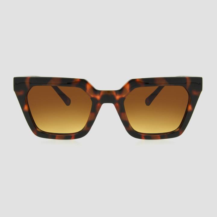 Women's Tortoise Shell Print Angular Rectangle Sunglasses - A New Day Brown
