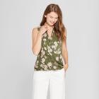 Women's Floral Print V-neck Tank - A New Day Olive