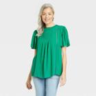 Women's Flutter Sleeve Eyelet Embroidered Top - Knox Rose Green