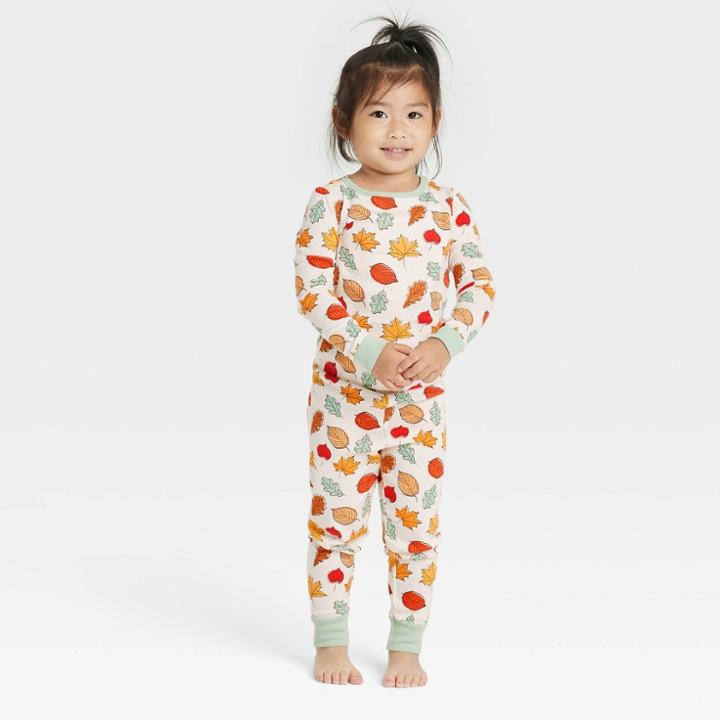 No Brand Toddler Fall Leaf Print Matching Family Pajama Set - Cream