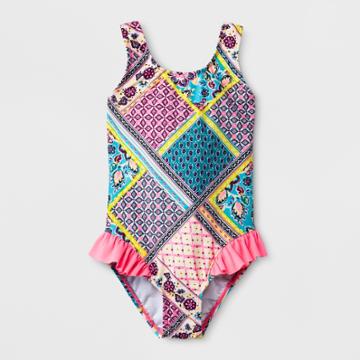 Malibu Dream Girl Girls' Whimsical Patch One Piece Swim Suit - 4,